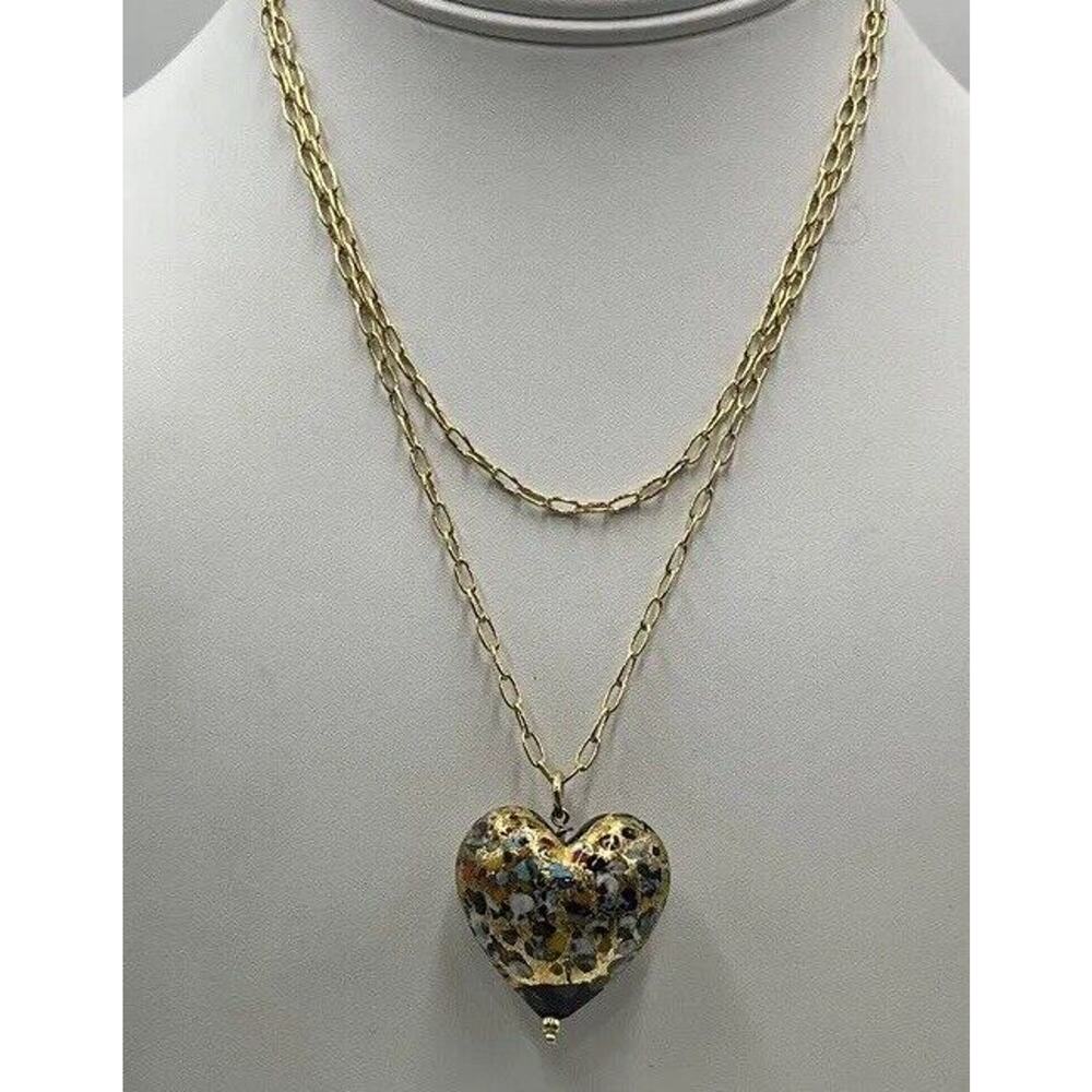 Dyadema Handcrafted Murano Venetian Glass Bronze Gold Foil Heart Necklace